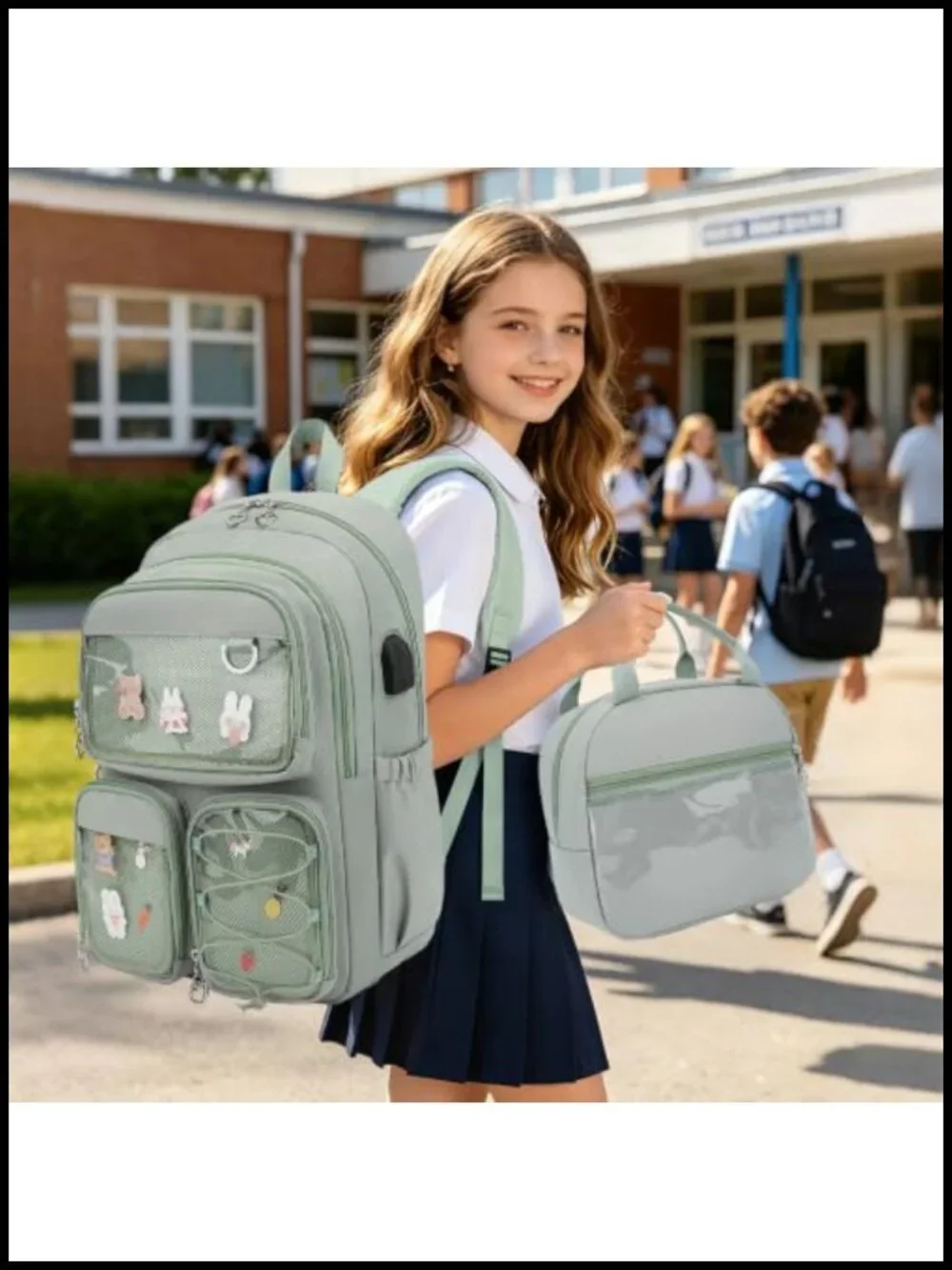 3PCS Ita Backpack Set with Clear Display Pockets Lunch Bag and Pencil Case